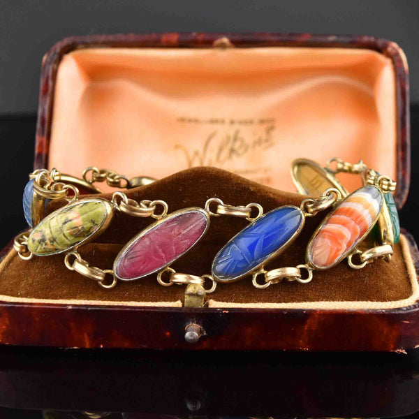 Vintage Scarab Bracelet | 1950s Colorful Jewel in Sterling Silver